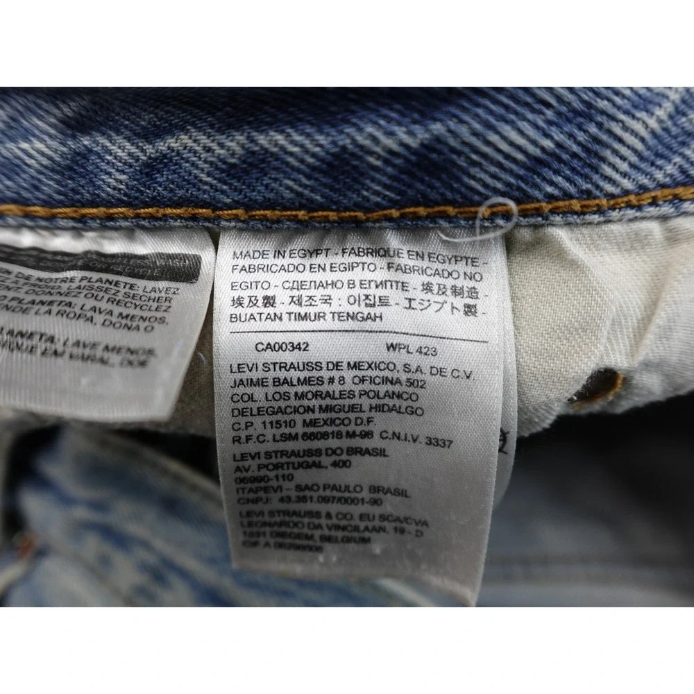 Levi's 501 Original Fit Mens W36 L33 Light Blue Distressed‎ Button Fly Jeans